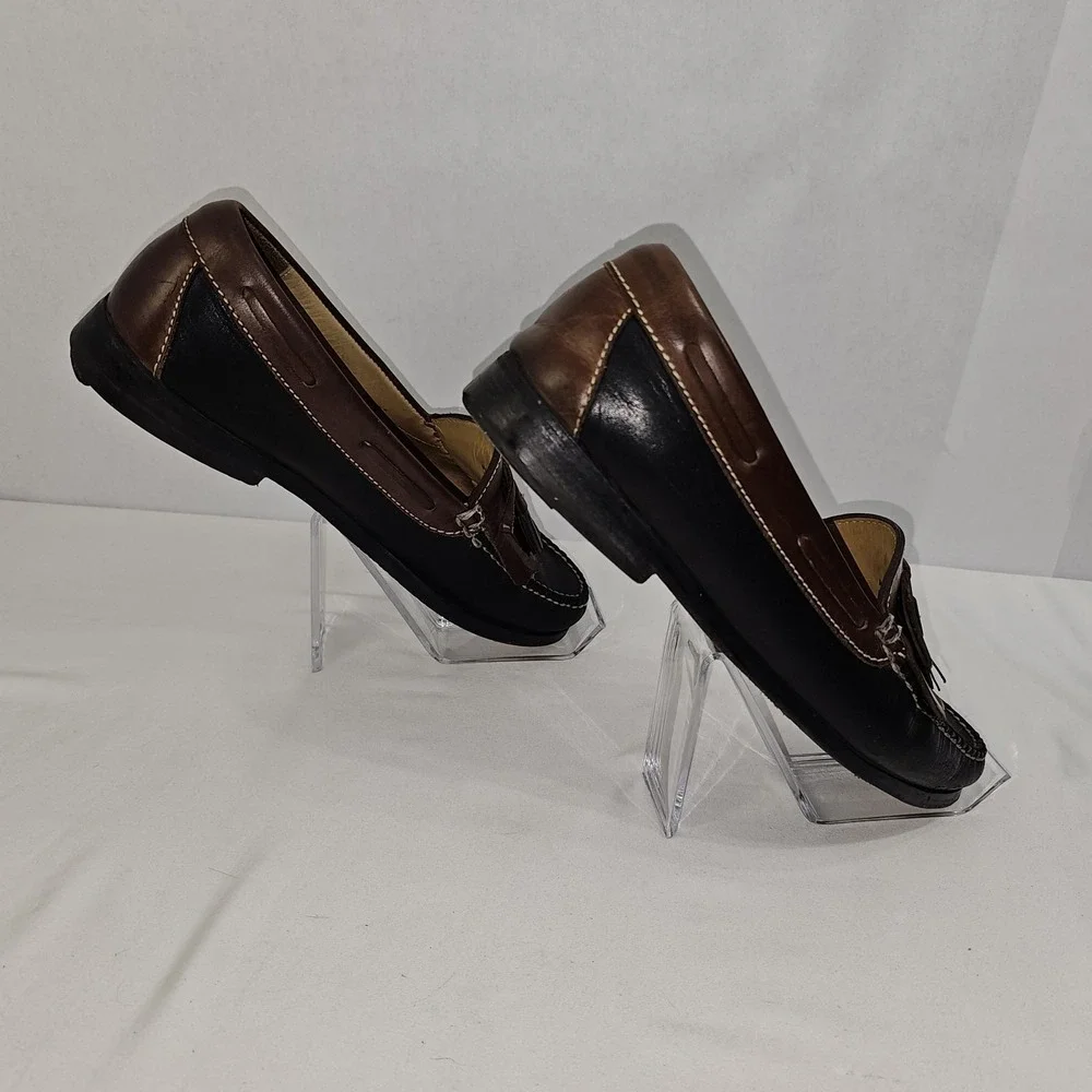 Cole Haan Loafers Mens 9.5D Black Brown Leather Kiltie Tassel Mexico Vintage